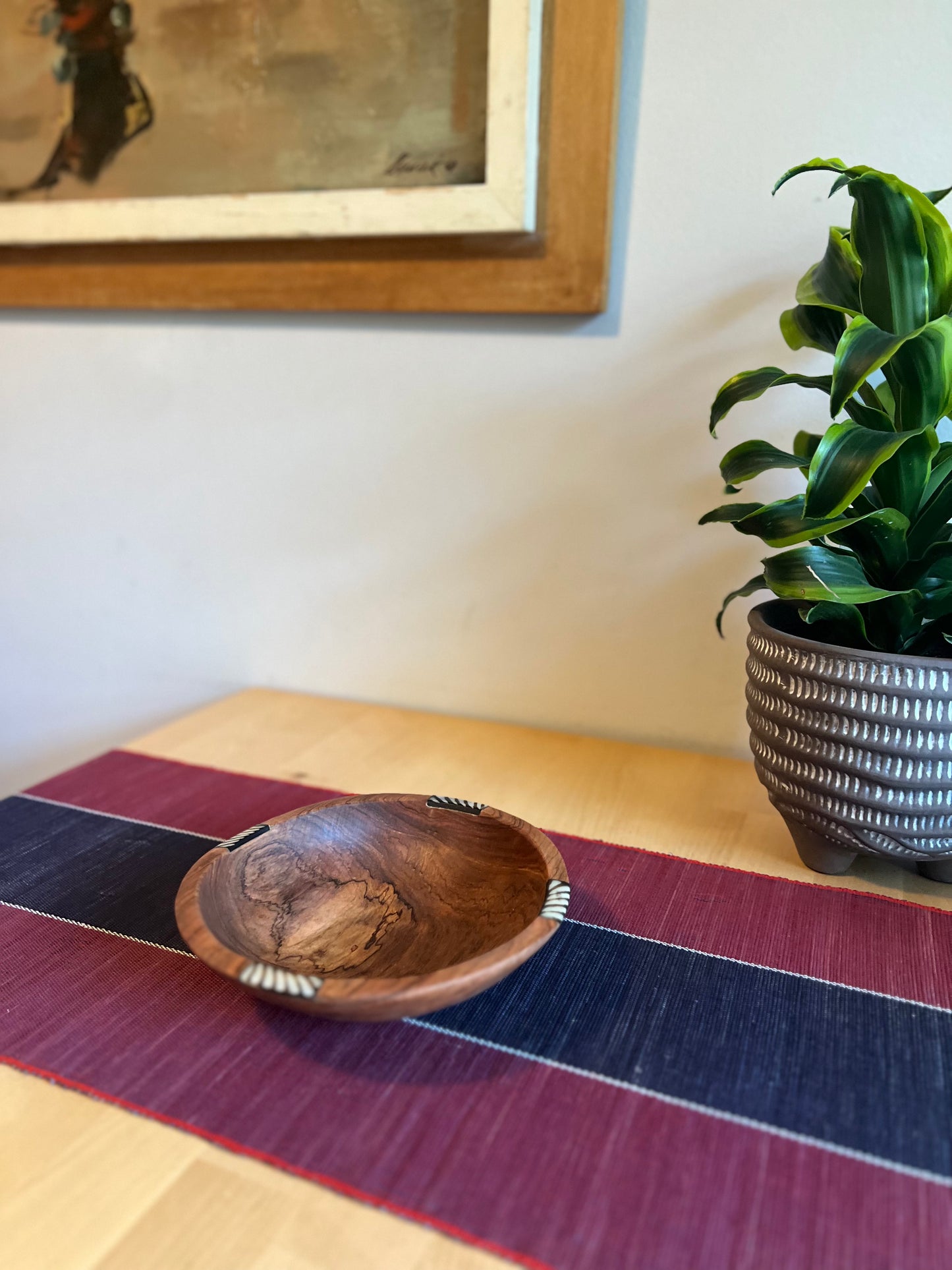 Hand Carved Bowl with Bone Inlay