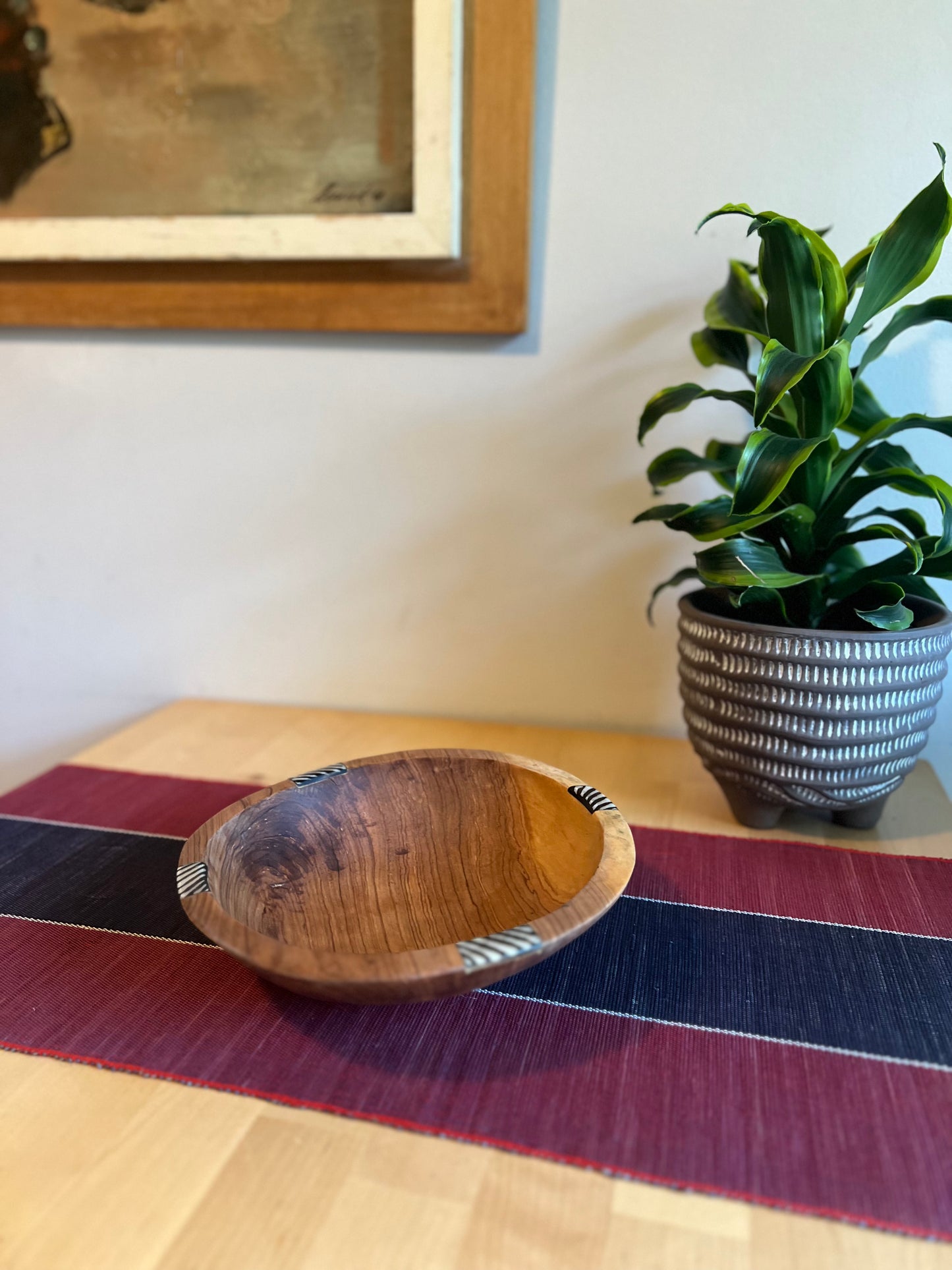 Hand Carved Bowl with Bone Inlay
