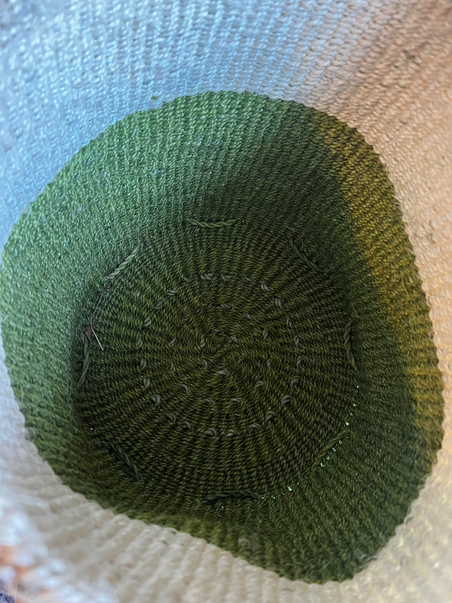 Green and Creme Woven Basket