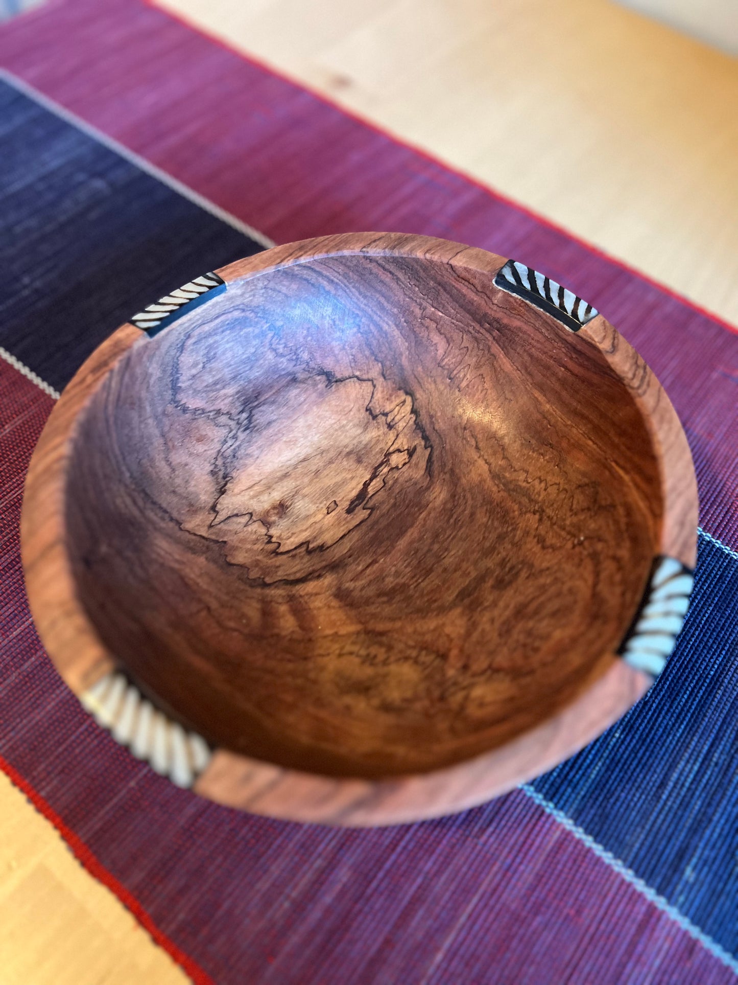 Hand Carved Bowl with Bone Inlay