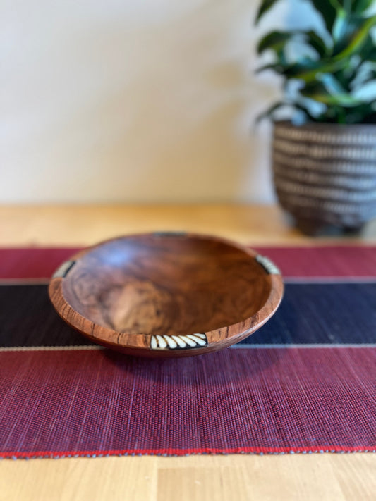 Hand Carved Bowl with Bone Inlay
